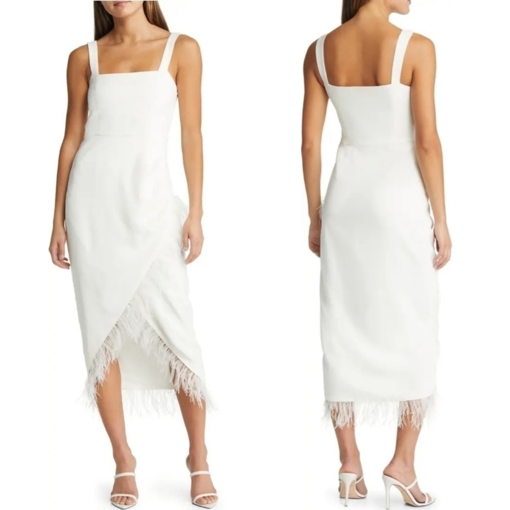 New Saylor Caylin Wedding White Faux Wrap Sheath Midi Dress NWT Size Medium
